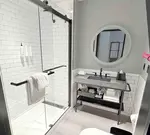 Spacious Walk-In Shower in a Suite at the Moxy Hotel, Houston Texas