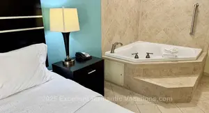 Excellent Romantic Vacations Exclusive Photo of a King Bed Whirlpool Suite at Hampton Inn Austin Oak Hill, Austin Texas.