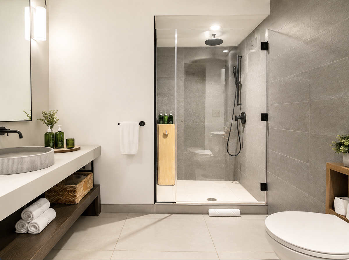 1 Hotel San Francisco Modern Suite & Master Bath with Walk-In Shower.