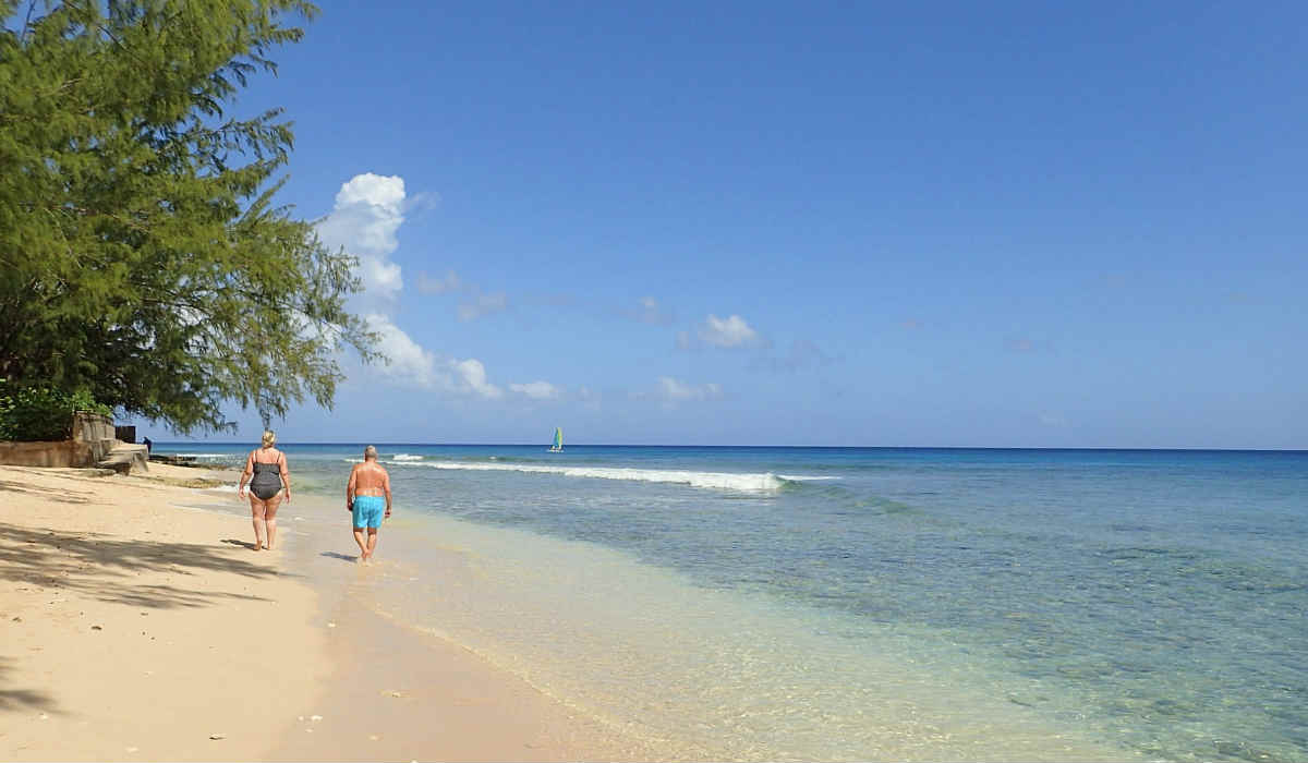 A Couple Walk on the Beach During a Spring Day in Barbados