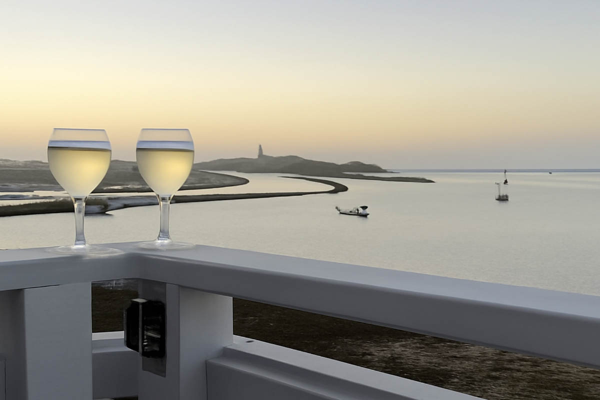 2 Glasses of Wine on a Private Balcony of an Oceanview Suite at Beach House Hotel, Half Moon Bay, California