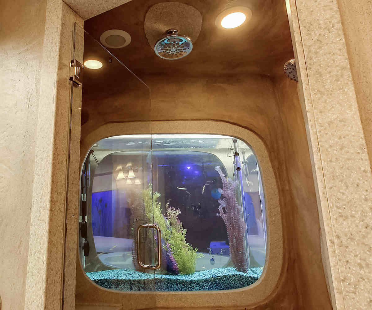 Romantic Nautical -Themed Walk-In Rain Shower in a Suite at at Best Western Designer Inn, Galena Illinois