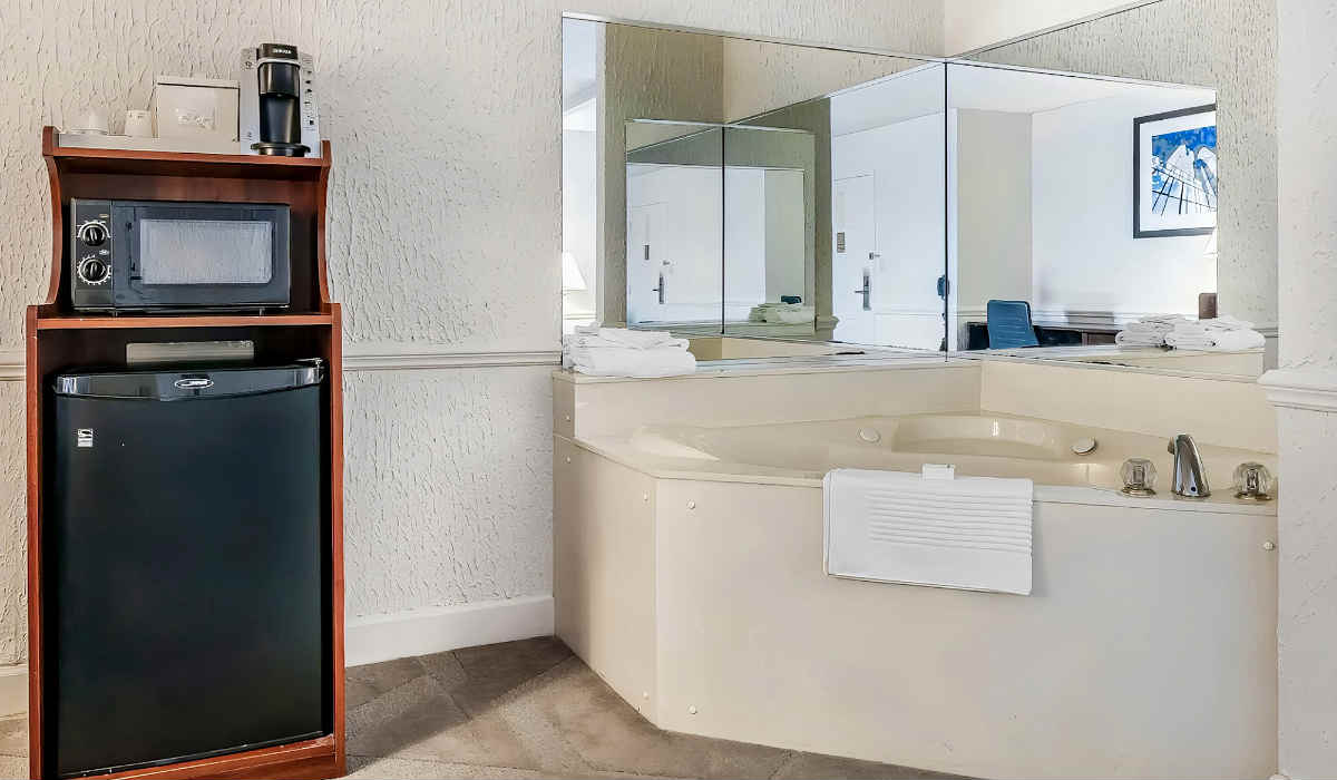 Jetted Tub with a Mini-Fridge in a Suite at The Blu Hotel, Blu Ash, Cincinnati OH