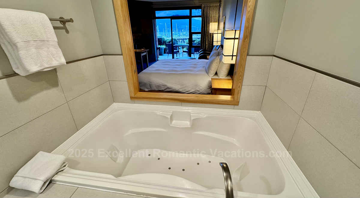 Photo of a Spacious 2-Person Jetted Tub in an Oceanfront Suite at the Adults-Only Brentwood Bay Resort & Spa on Vancouver Island.