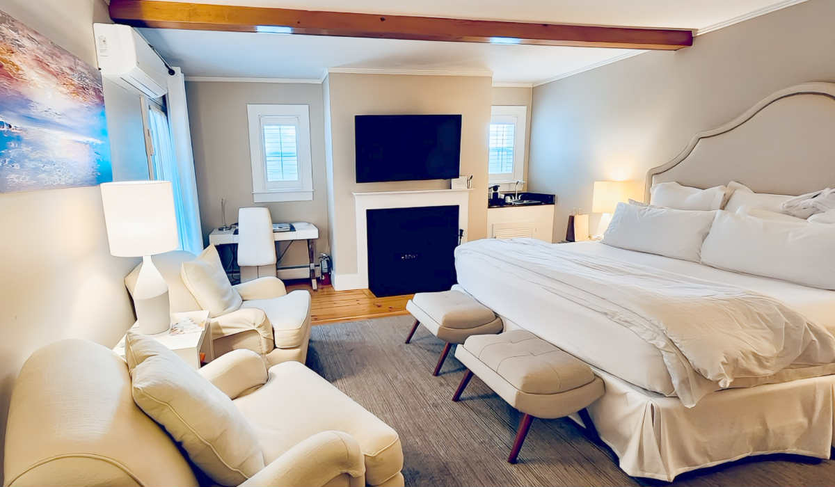 Beautiful Honeymoon Suite with a King Bed and Fireplace at the Chatham Inn in Cape Cod, MA