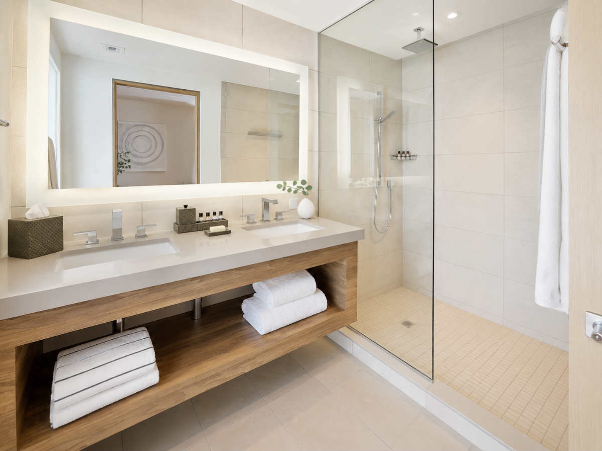 Romantic Spa-Style Master Bath with Walk-in Rain Shower in a Suite at the CIVANA Resort & Spa in Carefree, AZ