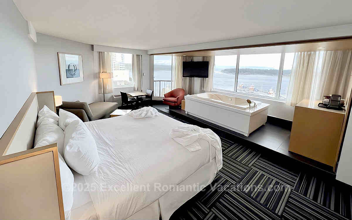 Photo of the Top Floor Honeymoon Suite with a Jetted Tub at the Coast Bastion Hotel in Nanaimo, BC.