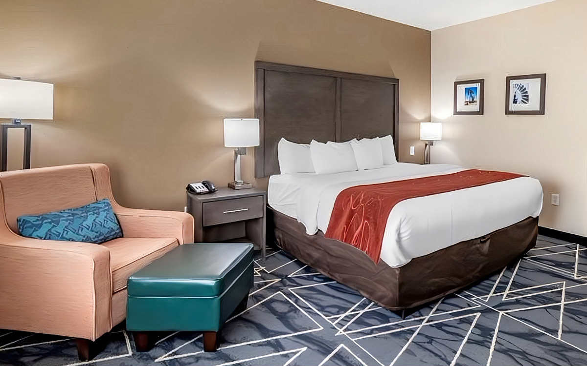 Romantic Suite with King Bed at Comfort Suites in Lubbock, Texas.