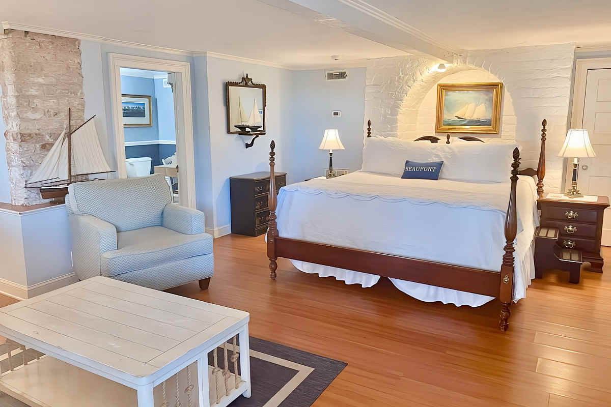 A Romantic Suite with a King Bed Ideal for a Honeymoon at Cuthbert House in Beaufort, SC.