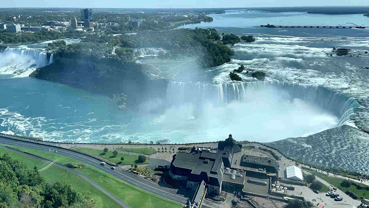 Scenic View of Niagara Falls from a Suite on the 40th Floor of Embassy Suites Niagara Falls Fallsview Hotel.