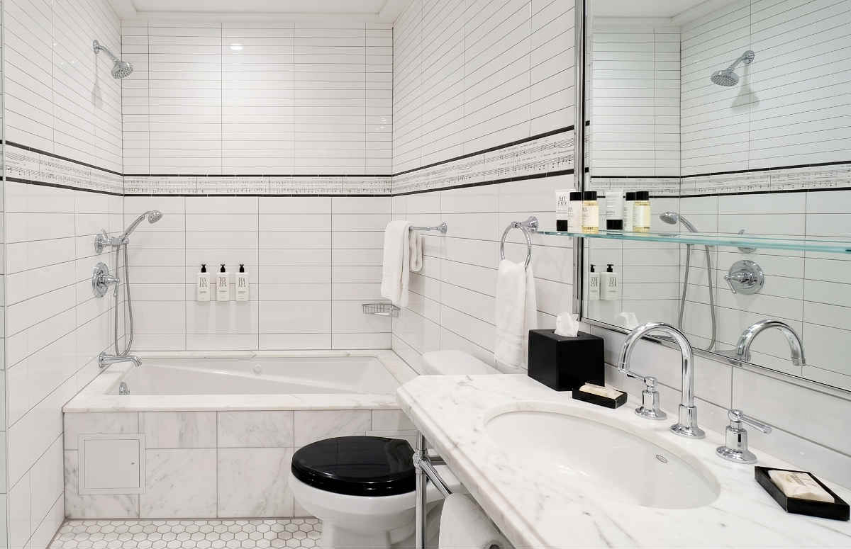 Gorgeous Master Bath with Jetted Tub in a Suite at the Evelyn Hotel in New York City.