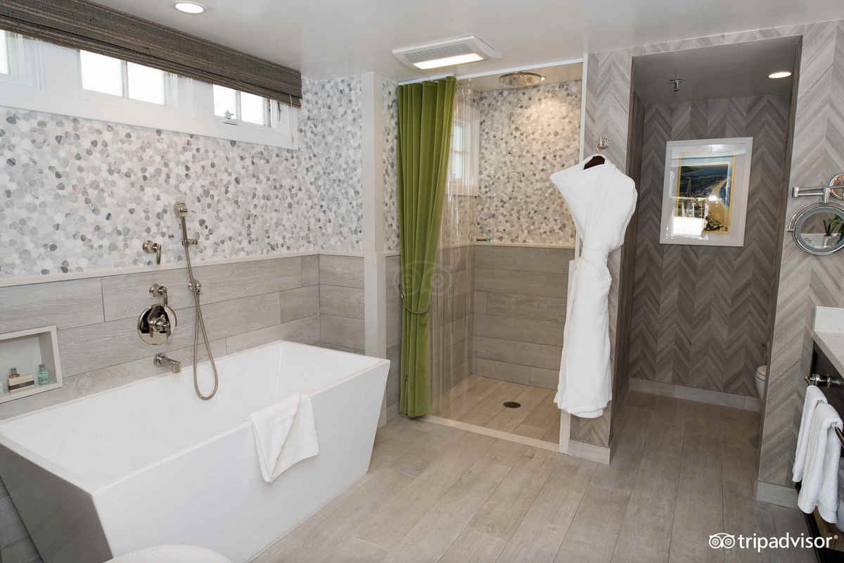Spacious Master Bath with Walk-In Rain Shower at the Fairmont Miramar in Santa Monica, CA