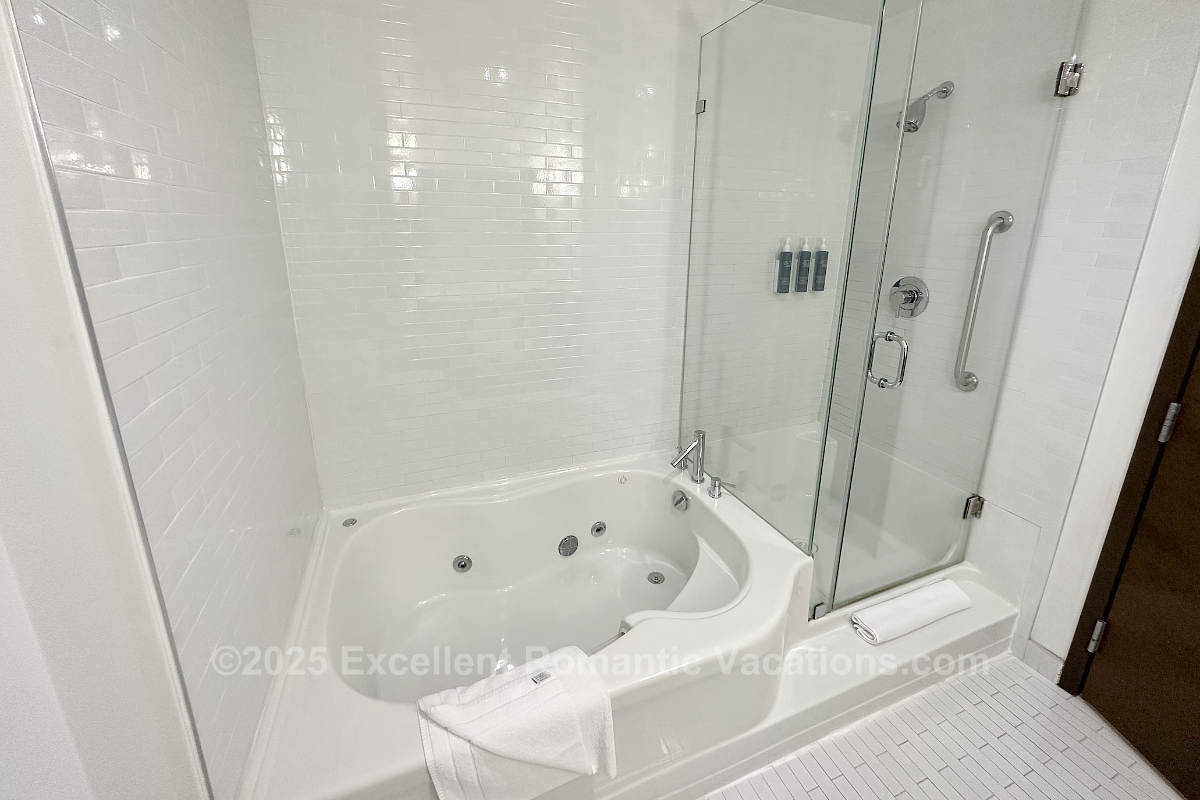 Jetted Spa Tub & Walk-in Shower the Master Bath at Four Points by Sheraton Edmonton Gateway