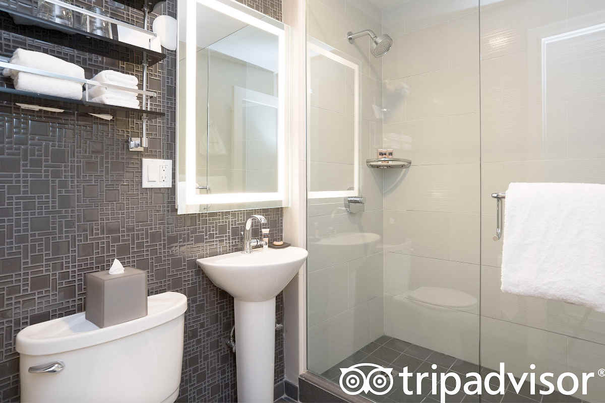 Photo of a Bathroom with a Walk-In Shower at the Galleria Park Hotel In San Francisco, CA.