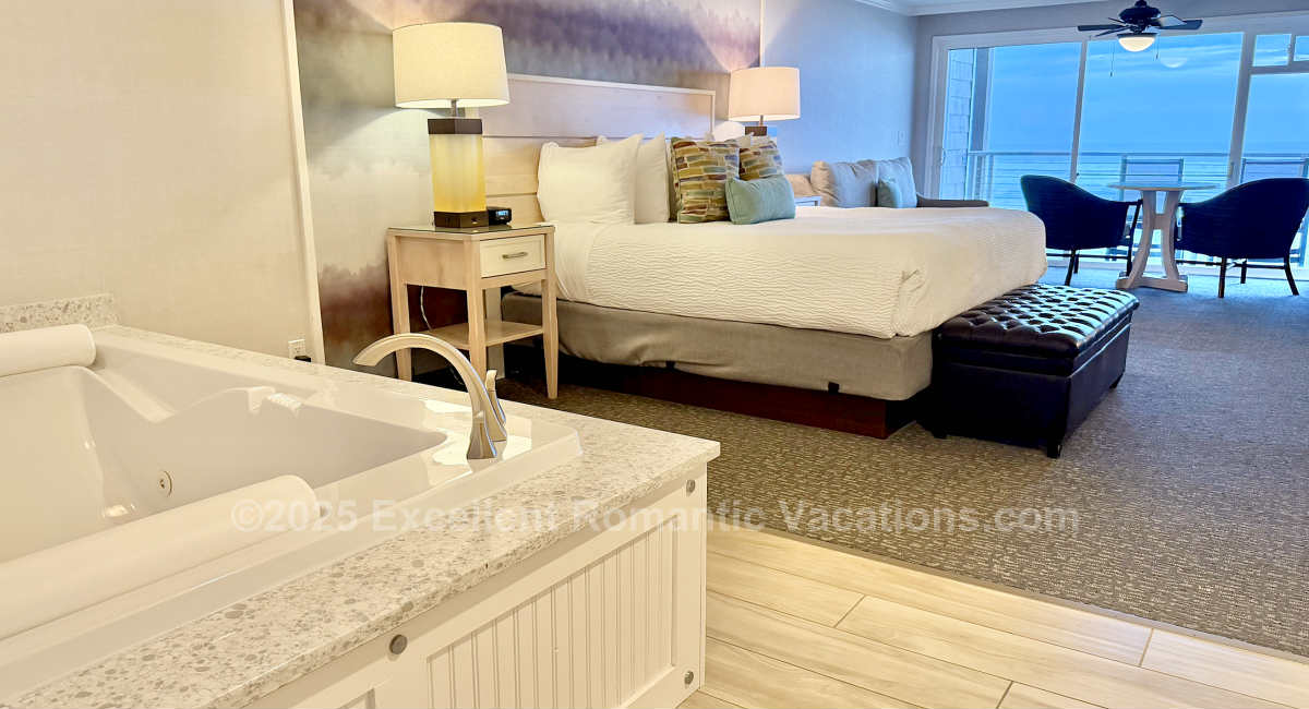 King Bed Oceanfront Suite with Two-Person Jetted Spa Tub and Fireplace at the Hallmark Resort & Spa, Cannon Beach, Oregon