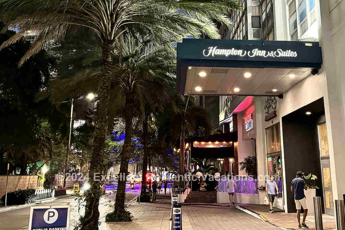 Front of the Hampton Inn Miami Brickell at Night