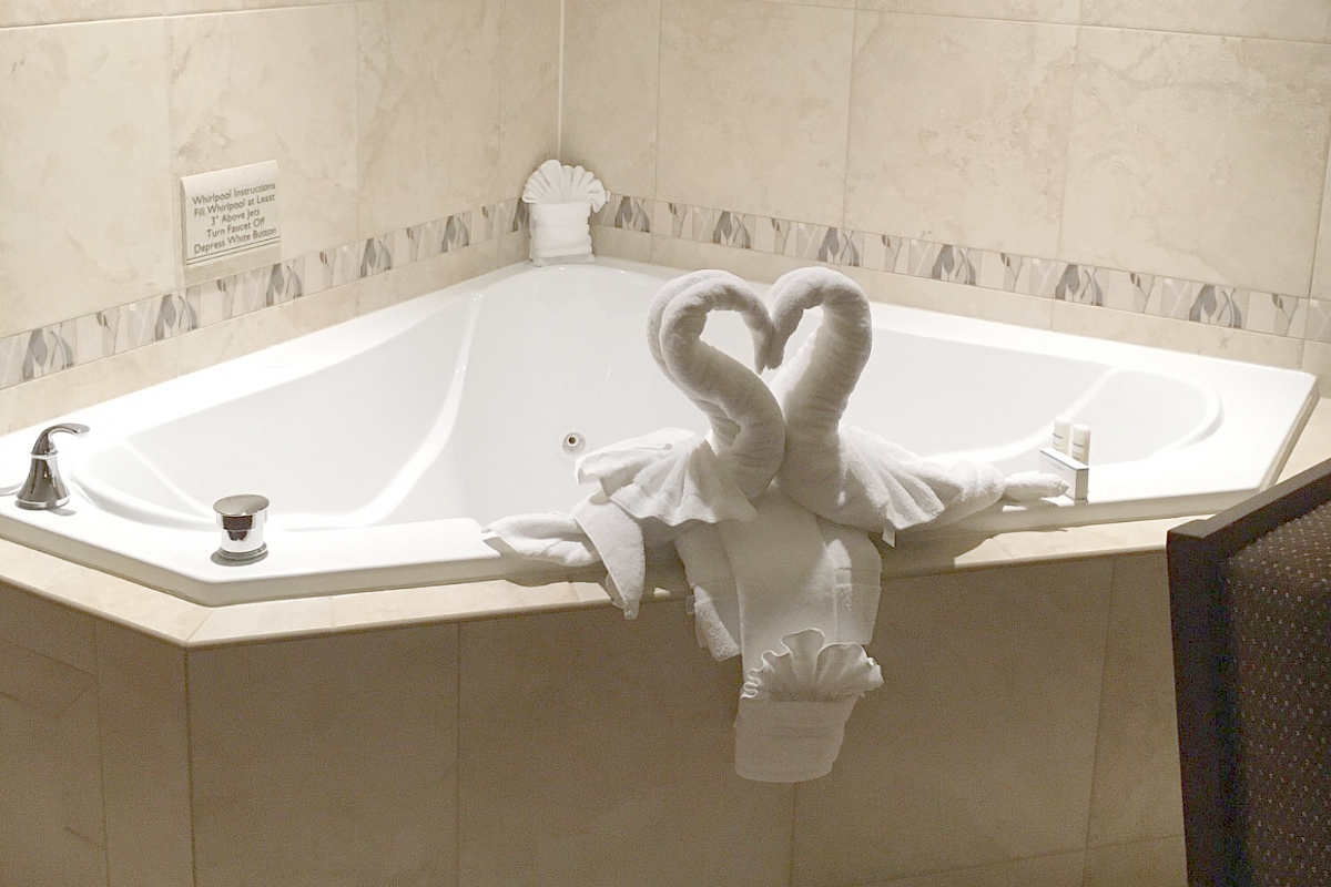 Private In-Suite Whirlpool tub for 2 at the Hilton Garden Inn Milwaukee Airport