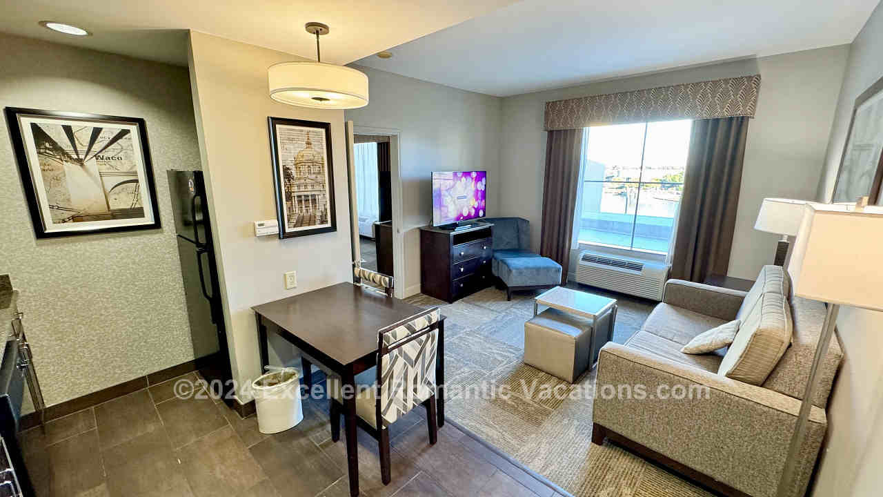Living Area in a Homewood Suites One Bedroom Suite with Jetted Tub in Waco, Texas