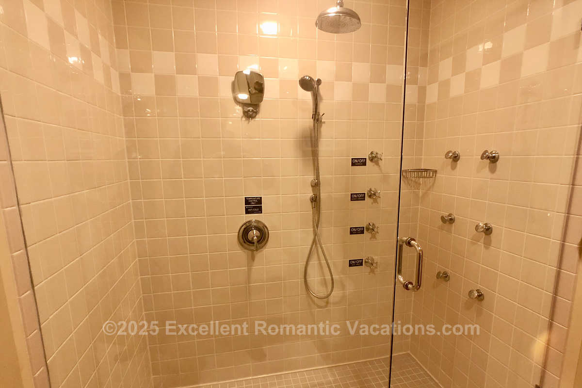 Walk-In Rain Shower with Body Jets, Hotel Eldorado, Kelowna BC