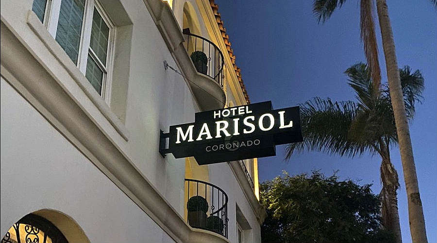 Evening View of the Hotel Marisol on Coronado Island, California.
