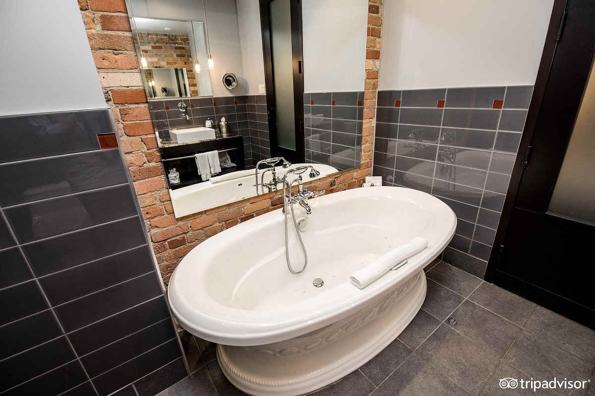 Hotel Place d’Armes Jetted Tub in the Master Bath of a Suite, Old Montreal QC