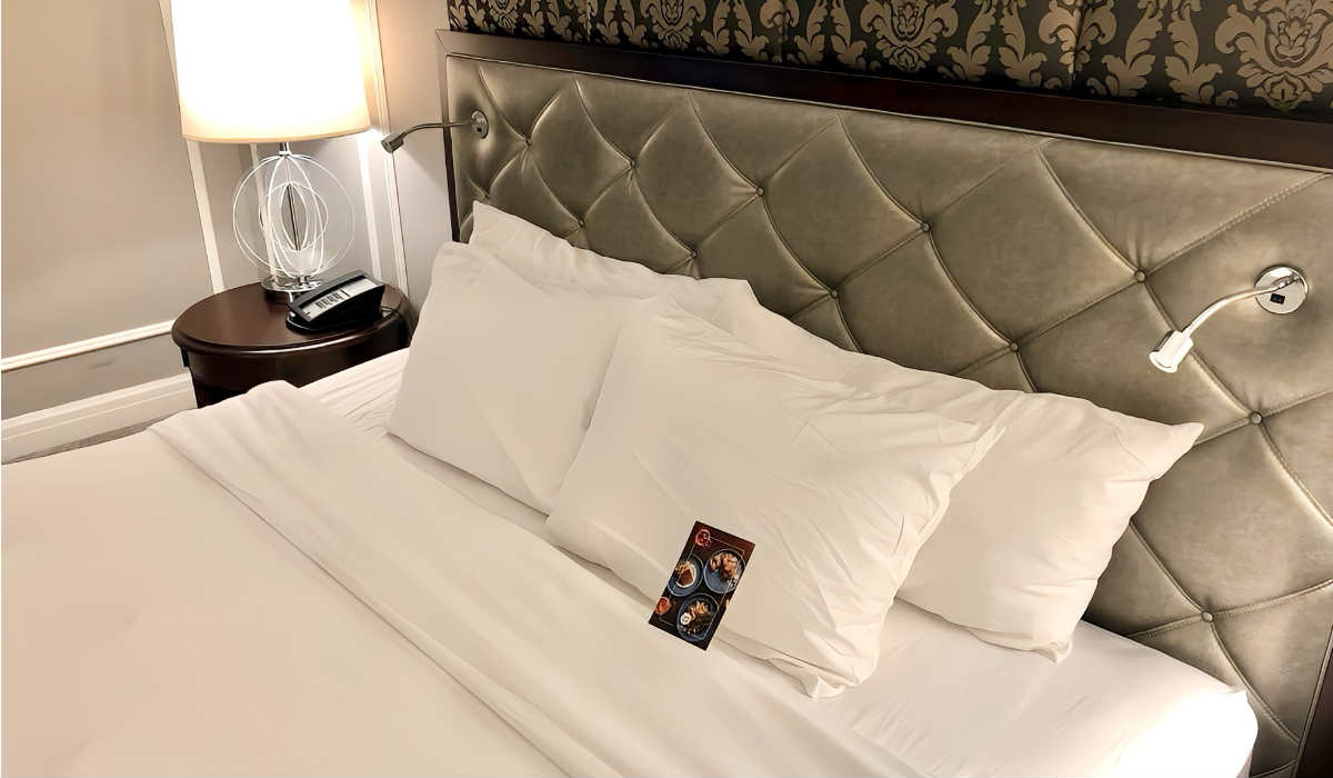 Pillows on a King Bed in a Room at the Hotel Saskatchewan, Regina SK