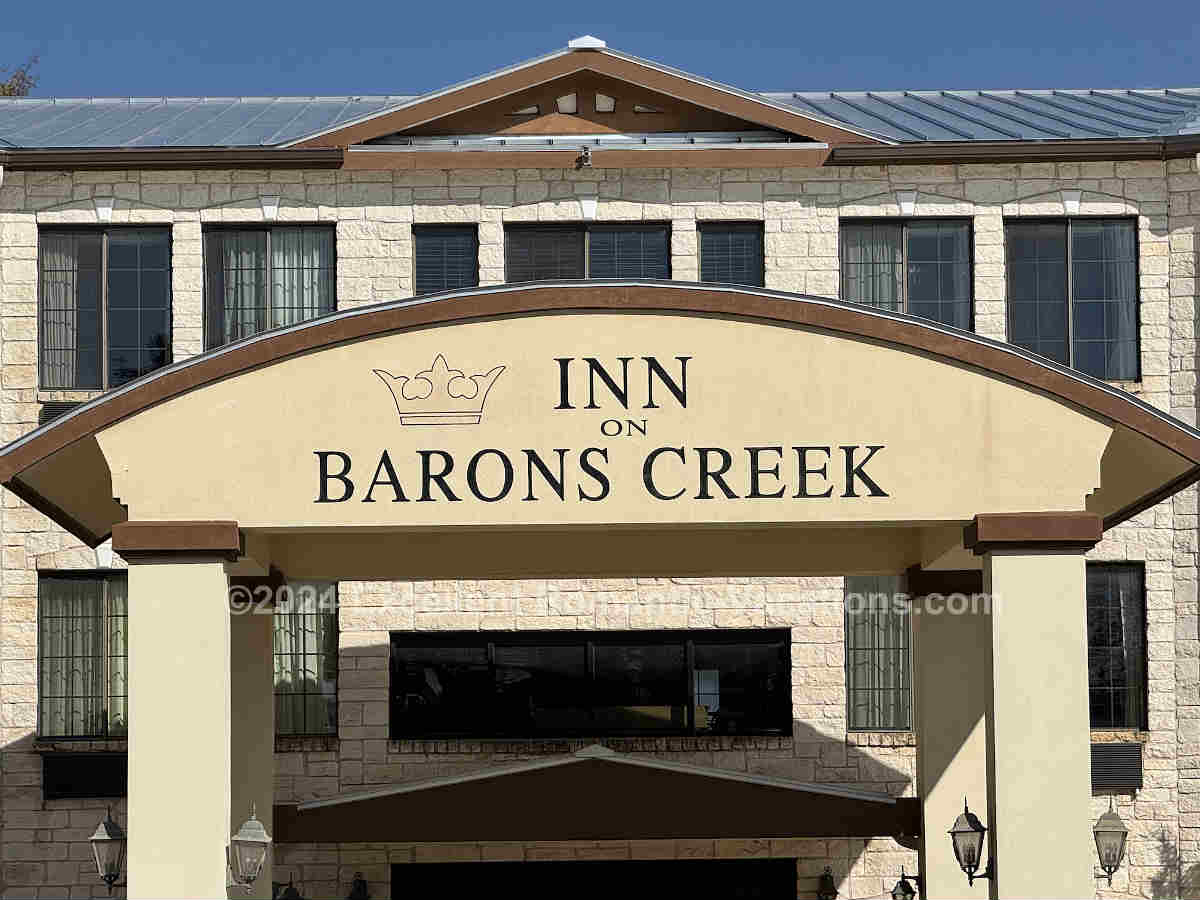 Front of the Inn on Baron's Creek Hotel in Fredericksburg, Texas