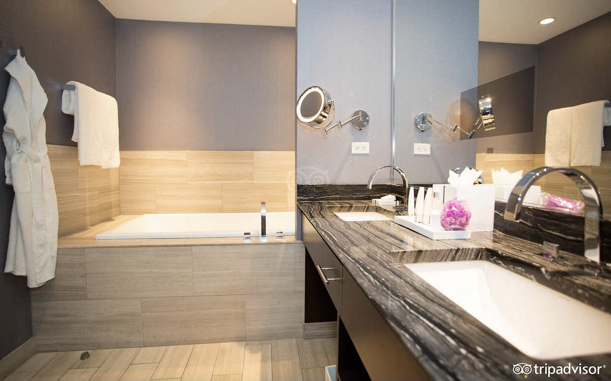Romantic Spa-Style Bathroom in a King Room at the Ivy Hotel, Chicago IL