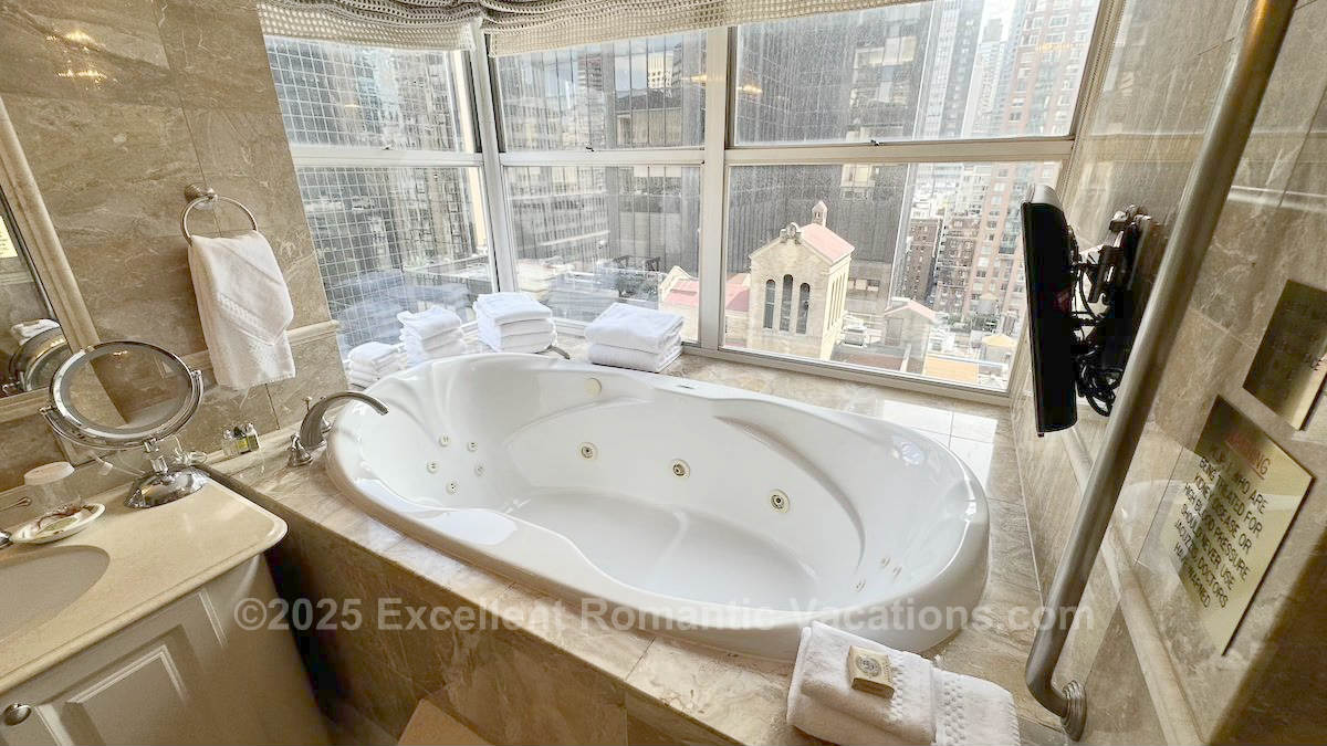 Photo of a luxury JACUZZI® tub in the Master Bath of Room 23B at the Kimberly Hotel, Midtown Manhattan, New York City.