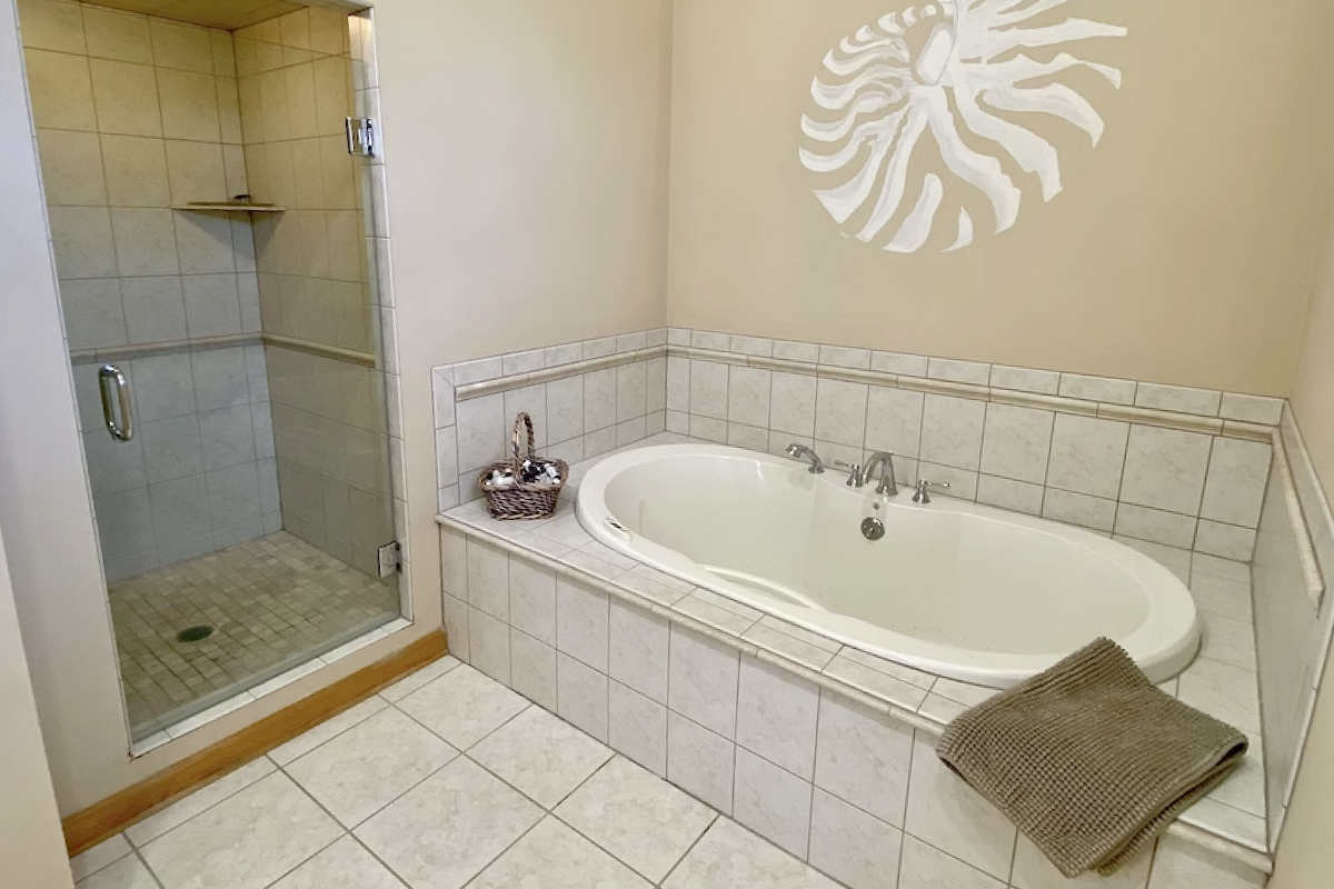 Whirlpool Tub in the Master Bath of This Romantic VRBO Rental Cottage on Martha's Vineyard, MA.
