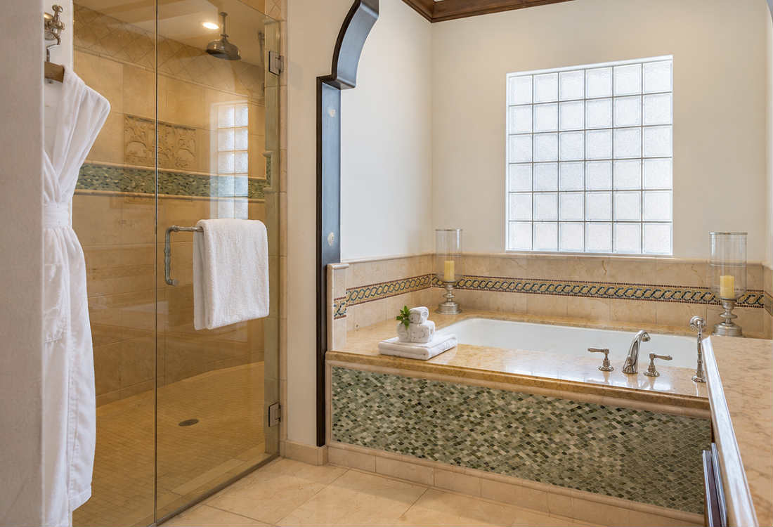 Master Bath with 2-Person Walk-in Shower at the Omni Scottsdale.