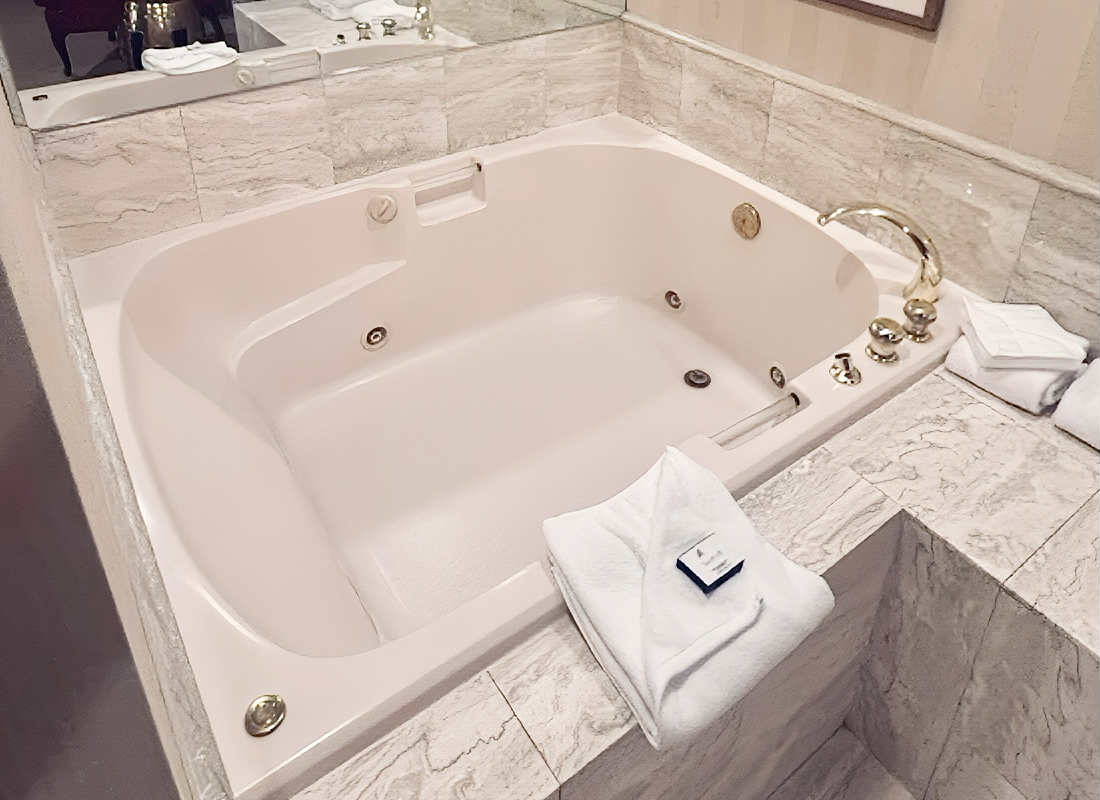 In-Room JACUZZI® Tub for 2 Persons in a Suite at the Mayflower Park Hotel in Downtown Seattle.