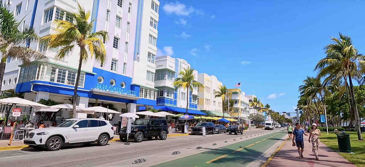 Honeymoon Couple Walking in Miami's Colorful South Beach