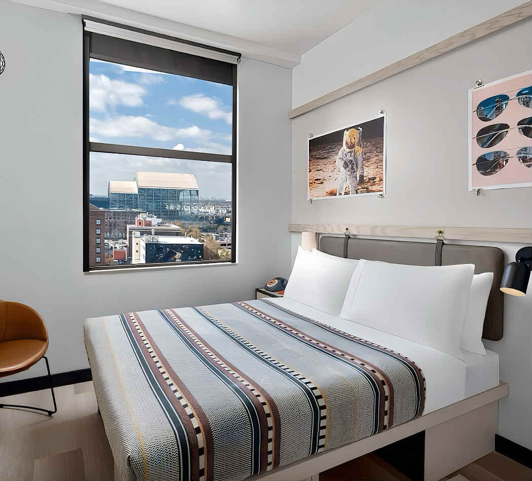 Colorful King Bed Room at the Moxy Hotel in Downtown Houston, TX