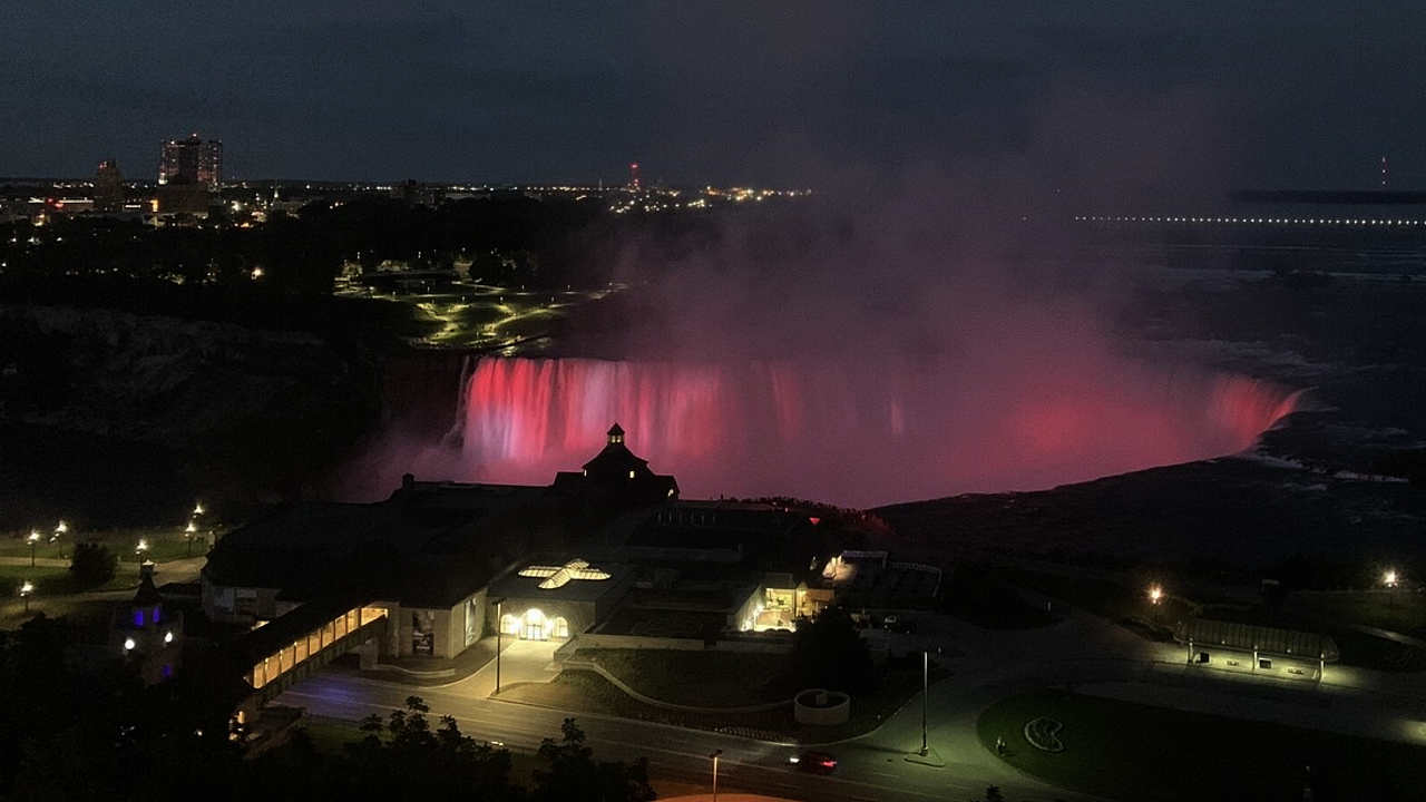 Beautiful Light Show at the Canadian Horseshoe Falls, Niagara Falls, Ontario