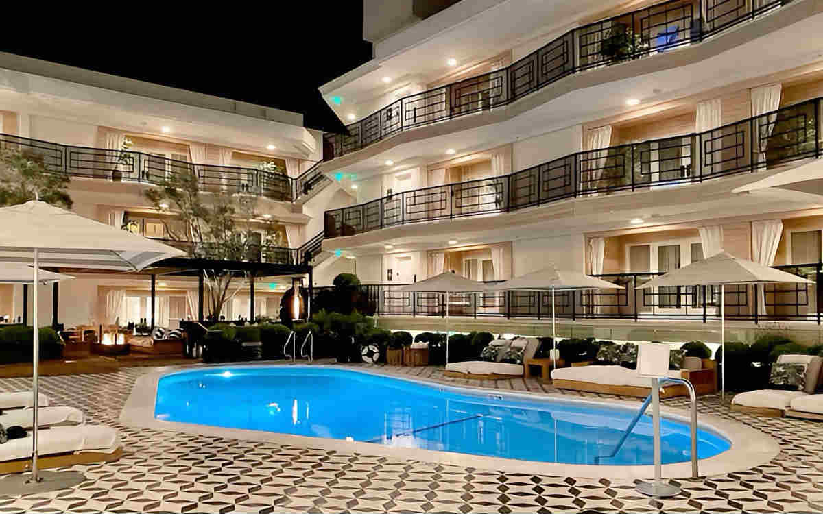 Swimming Pool at Night at the Luxurious Oceana Hotel in Santa Monica, CA