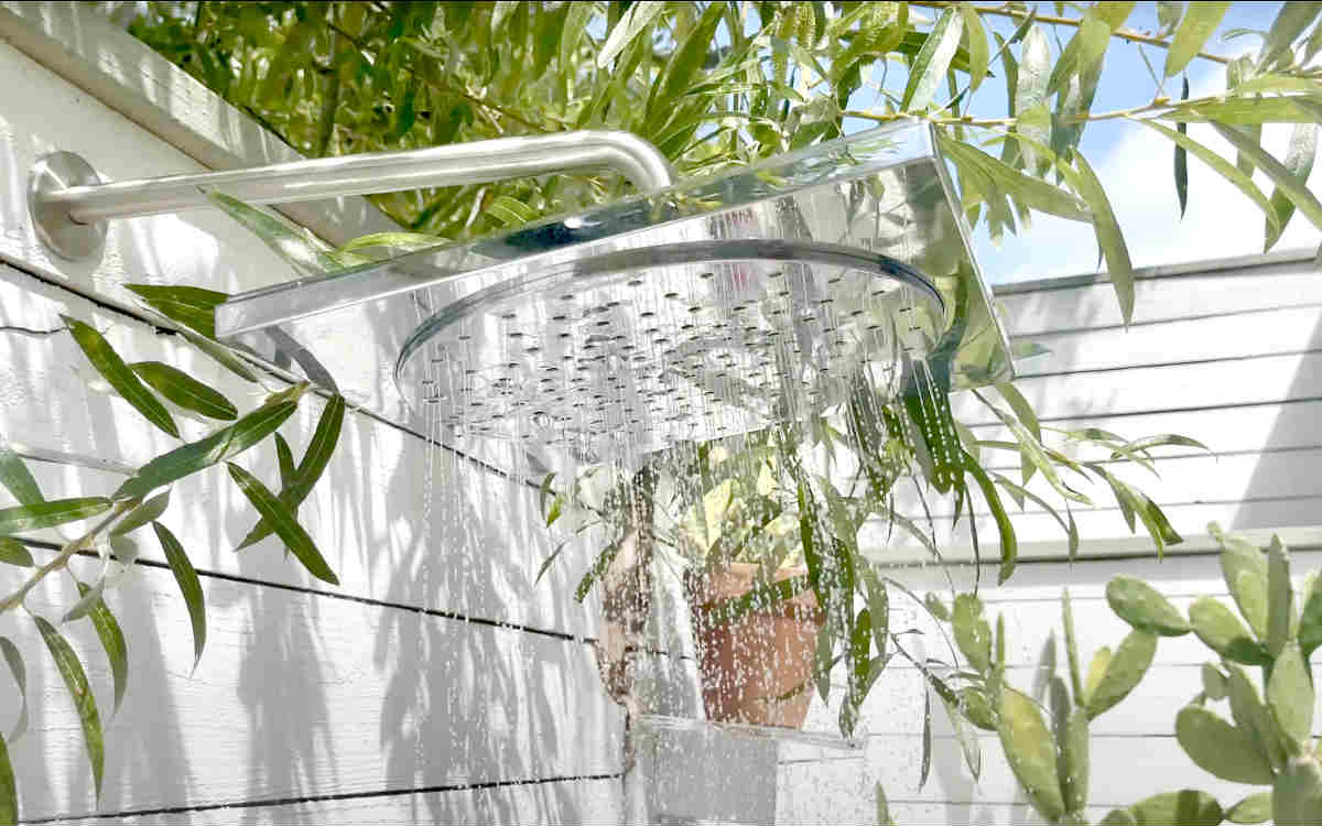 Photo of an Outdoor Rain Shower in a Suite at Calamigos Guest Ranch, in Malibu CA.