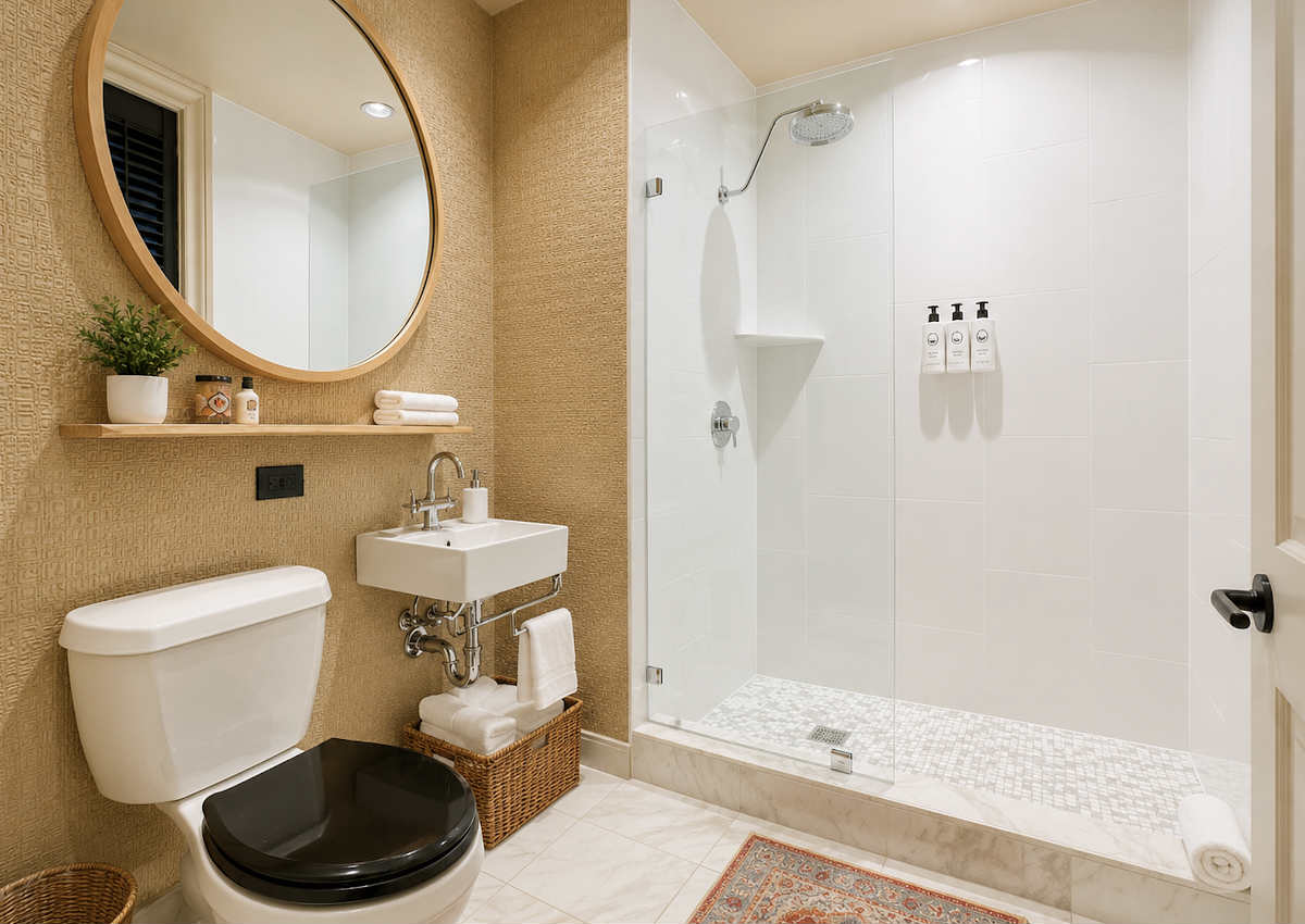 Attractive Master Bath with a Walk-in Shower in a Suite at the Palihotel in San Francisco.