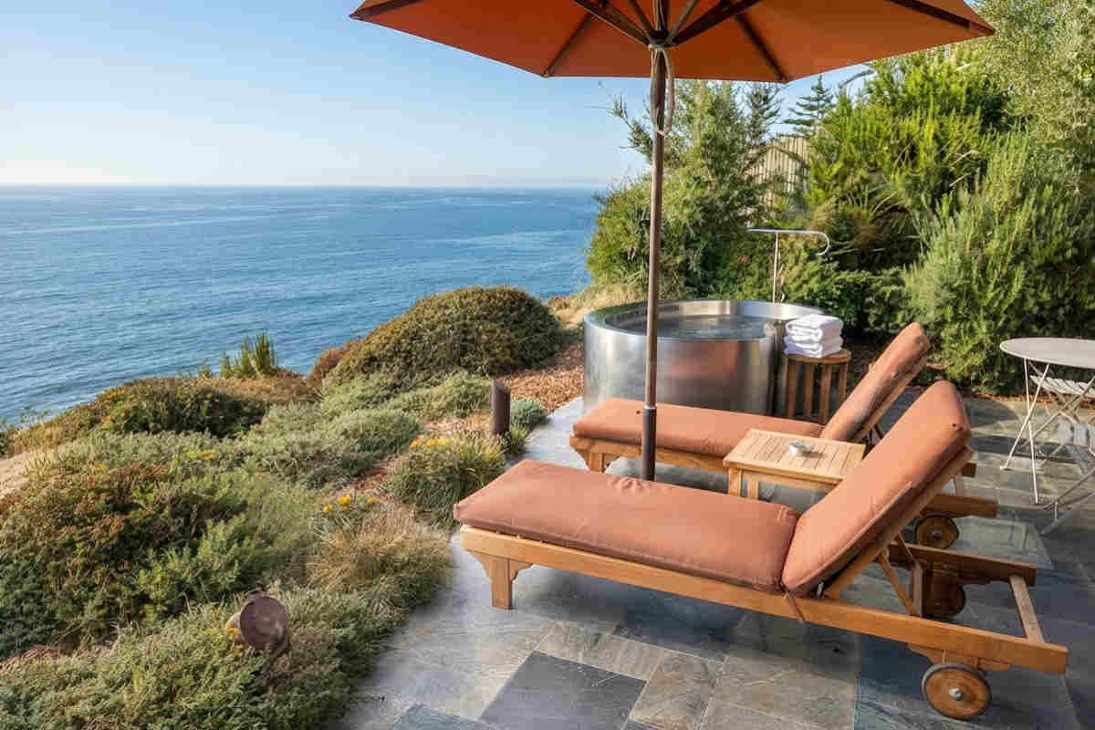 Romantic Suite with a Private Balcony and Hot Tub for 2 at the Post Ranch Inn, California.