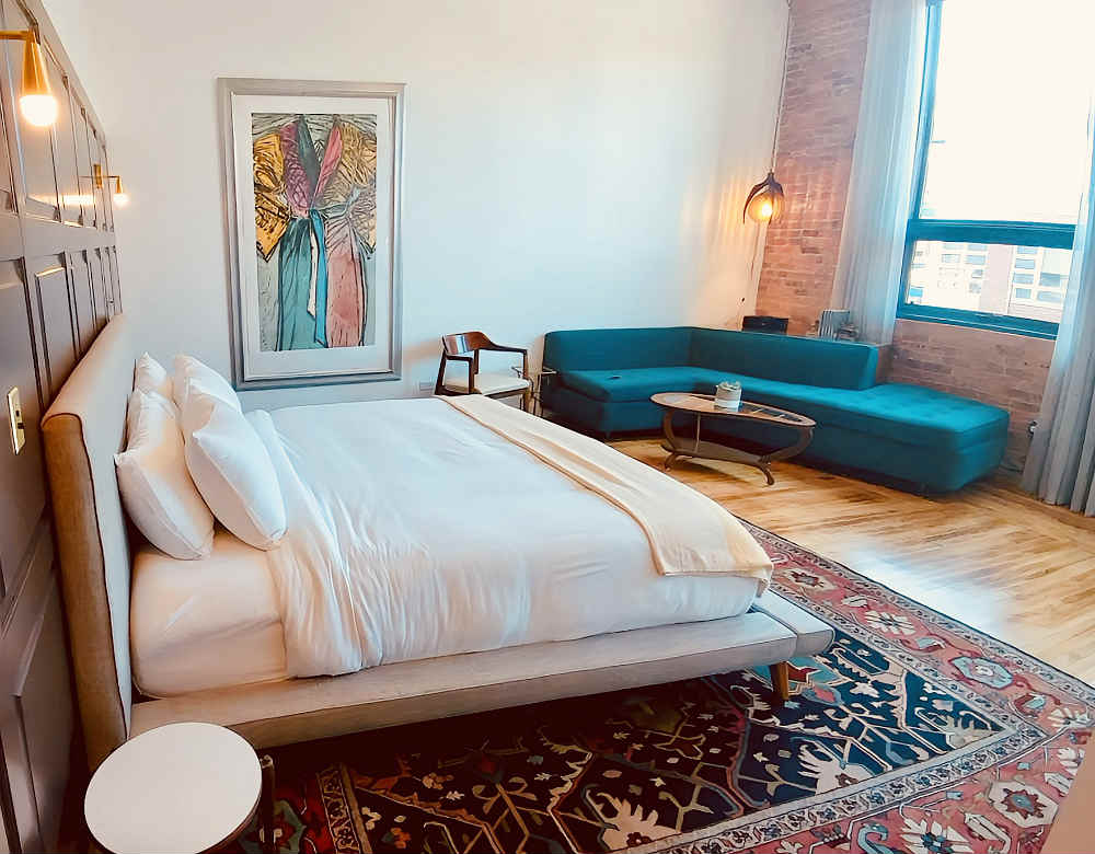 Romantic Suite with a King Bed at the Publishing House Bed and Breakfast in Chicago, IL.