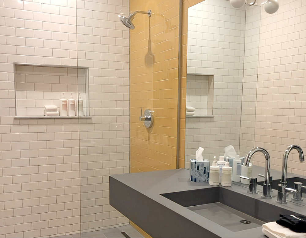 Master Bath with a Walk-In Shower for 2 at the Publishing House B&B in Chicago, Illinois.