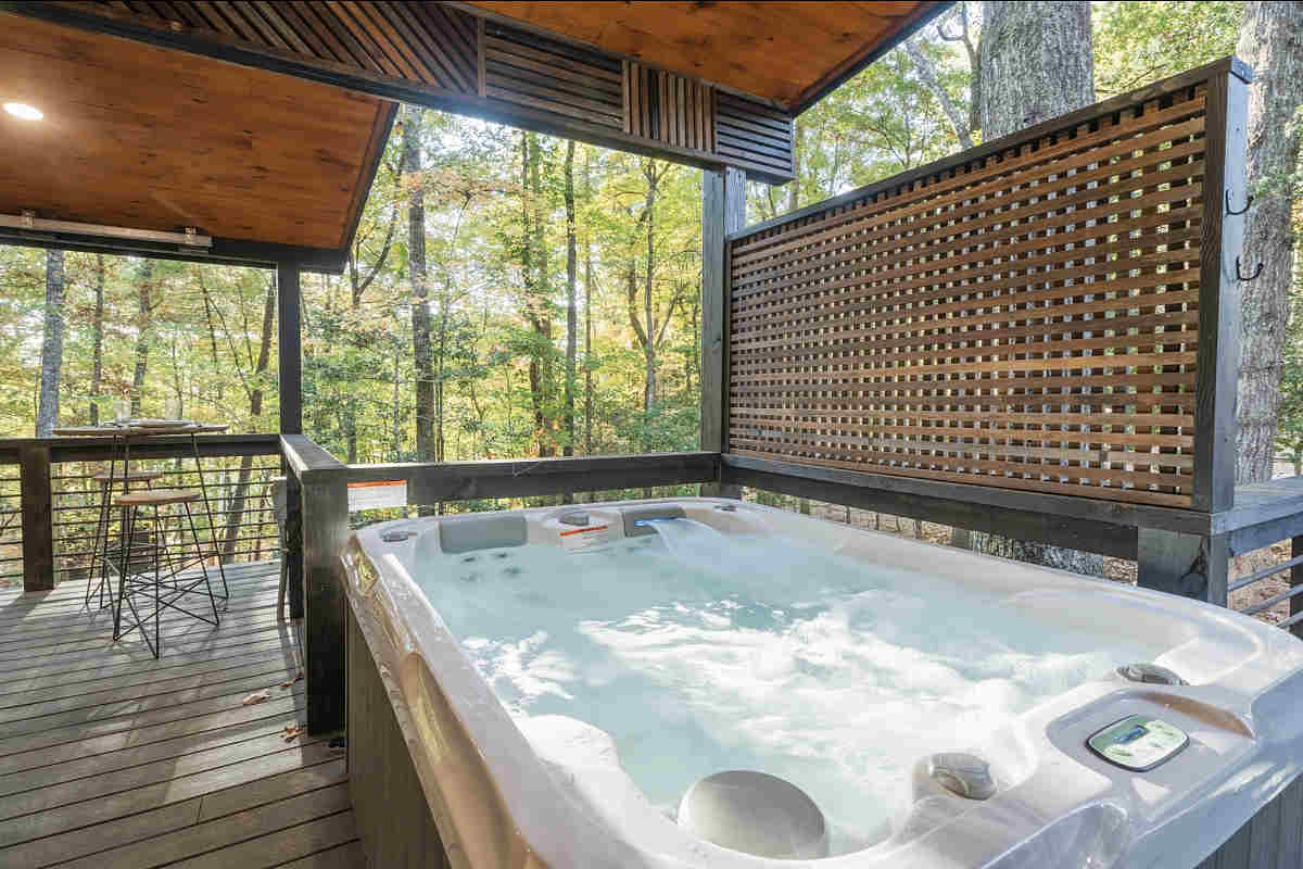 Roomy & Private Outdoor Hot Tub at the Easy Tiger Vacation Rental in Georgia.