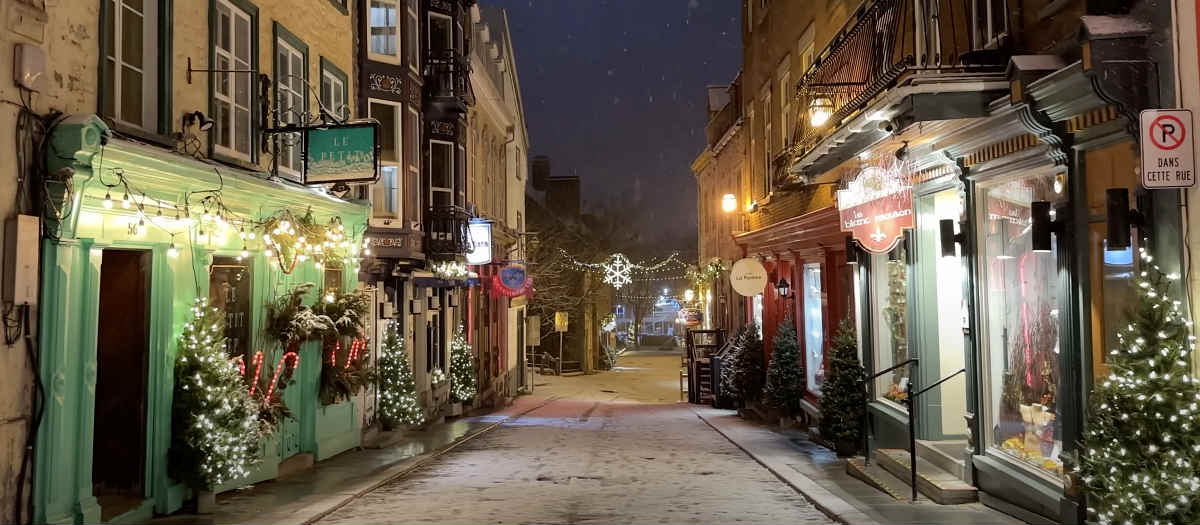 Night Time During Winter in the Old Town, Quebec City, Canada.