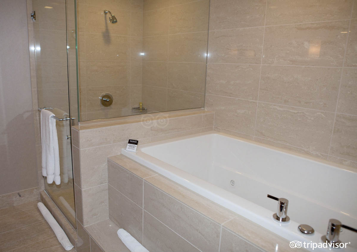 Royal Sonesta Chicago River North Master Bath with Walk-In Shower and Jetted Tub Big Enough for 2 People