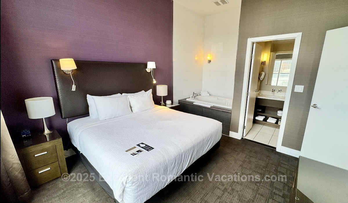 Suite with a King Bed and In-Room Hot Tub at the Sandman Signature Hotel in Kamloops, BC.