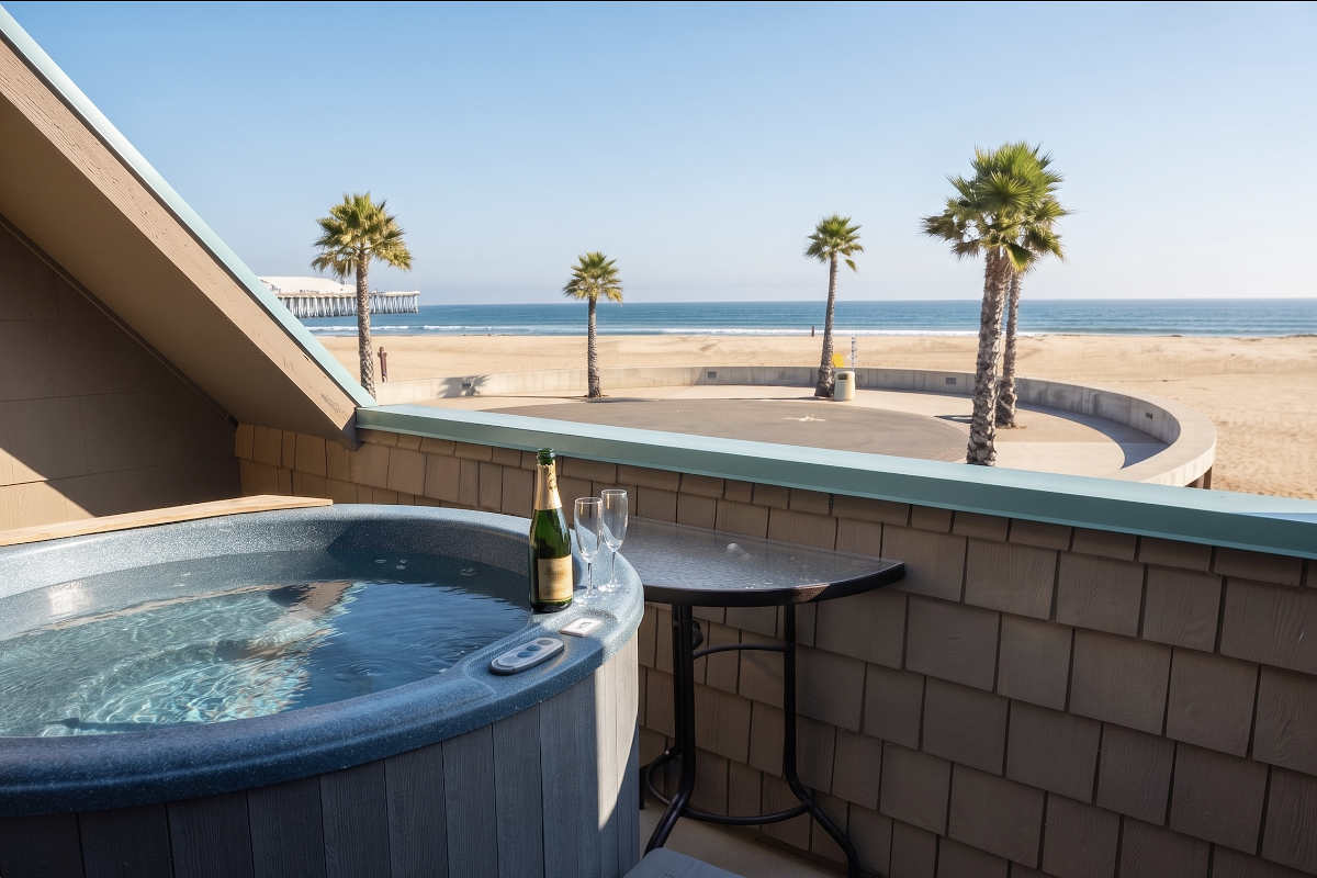 Balcony with Private Hot Tub for 2 at the SeaVenture Beach Hotel in Pismo Beach, CA