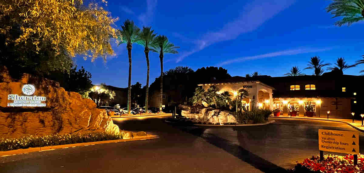 Front of the Sheraton Desert Oasis Resort in Scottsdale, Arizona