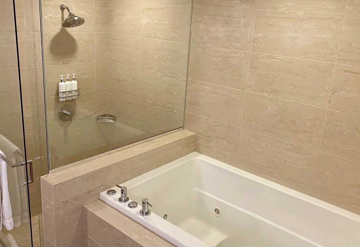 Spacious 2-Person Jetted Spa Tub in the Master Bath of a Suite at the Royal Sonesta Chicago River North