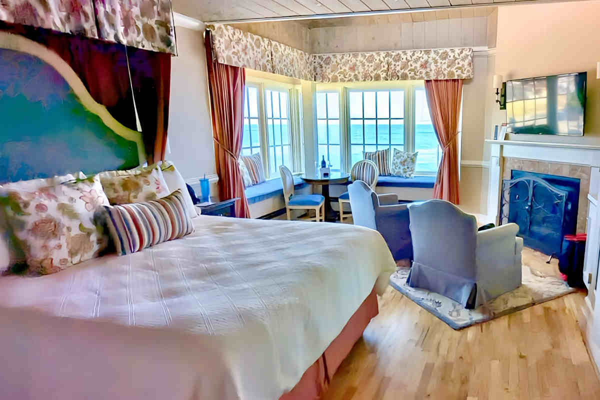 Romantic Oceanview Honeymoon Suite with a King Bed and Fireplace at the Spindrift Inn, Monterey CA