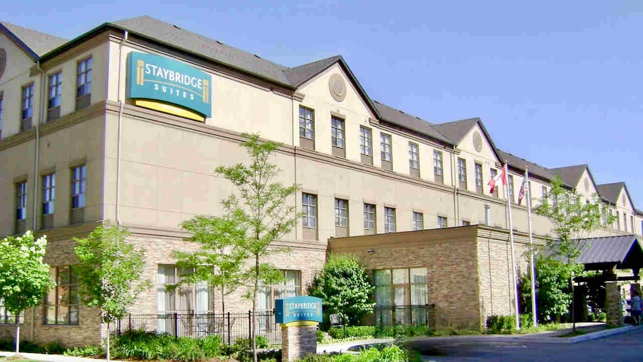 View From the Street of Staybridge Suites Hamilton Downtown